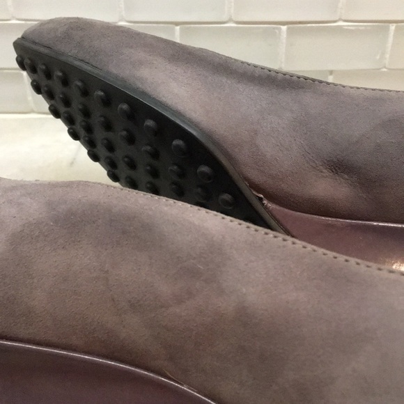 Tod’s Zeppa Wedge Pointy Slip On Suede Shoes Taupe Gray 6 - Picture 13 of 14